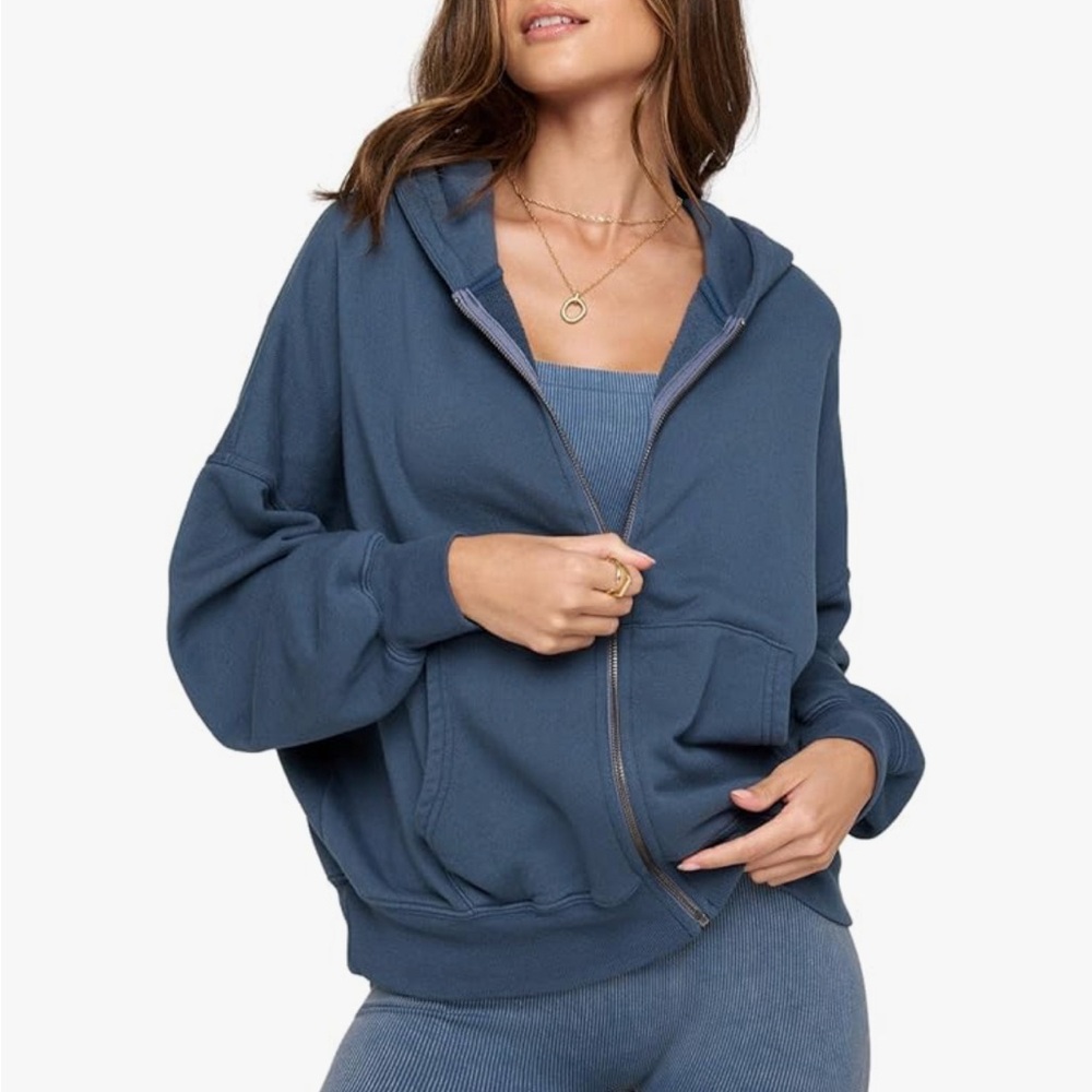 NWT Spiritual Gangster Women's Ibby Oversized Zip Hoodie Orion Blue